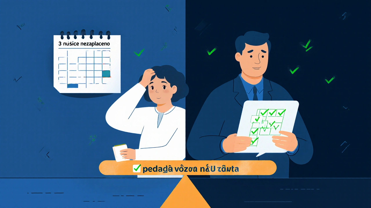 Dvě strany: neplatící nájemce a pronajímatel s nástroji pro vymáhání dluhu.