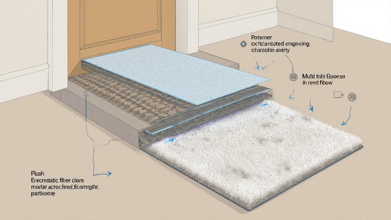 Technický nákres trojzónového systému zachycování nečistot v předsíni.