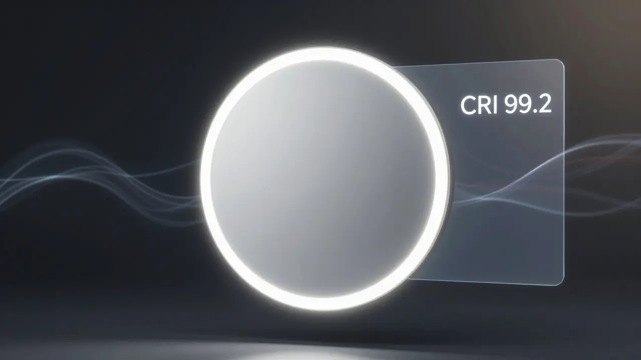 Moderní zrcadlo s rovnoměrným světlem po celém obvodu, imitující denní osvětlení, bez stínů a blikání.