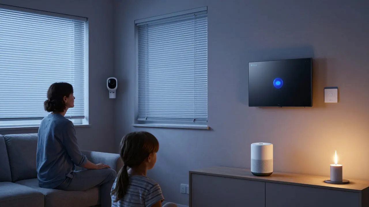 Rodina ovládá chytrý dům pomocí hlasového asistenta, zatímco lokální server pracuje bez internetu.