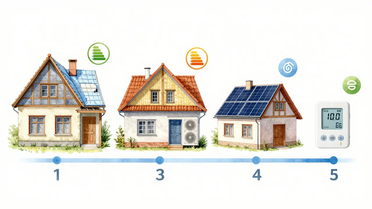 Krok za krokem rekonstrukce domu: okna, fasáda, tepelné čerpadlo, solární panely, inteligentní regulace.