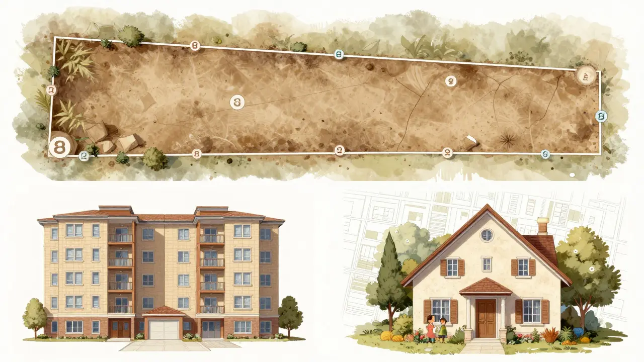 Parcela, byt a dům s detaily bez textu