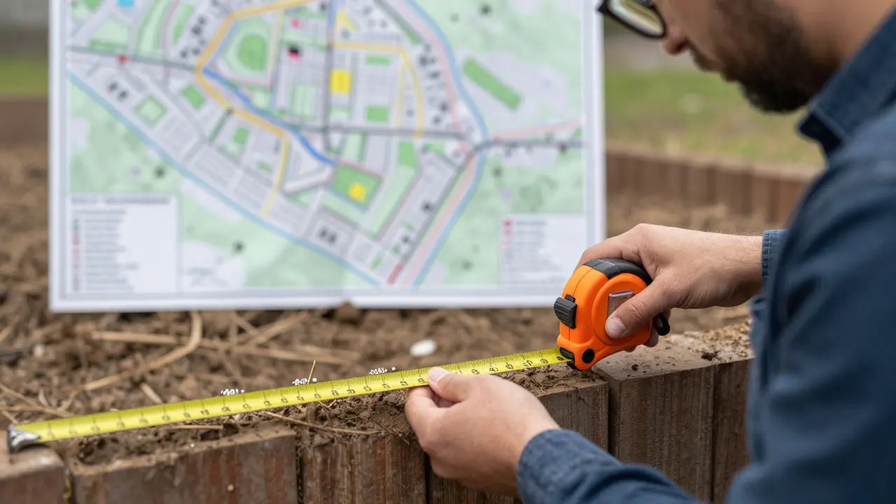 Realitní zprostředkovatel měří hranici pozemku