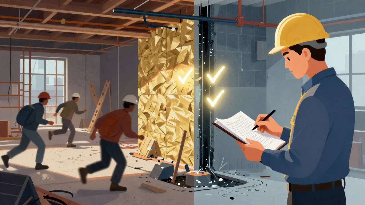 Porovnání chaotické stavby a správně dohlížené rekonstrukce s důrazem na bezpečnostní normy.