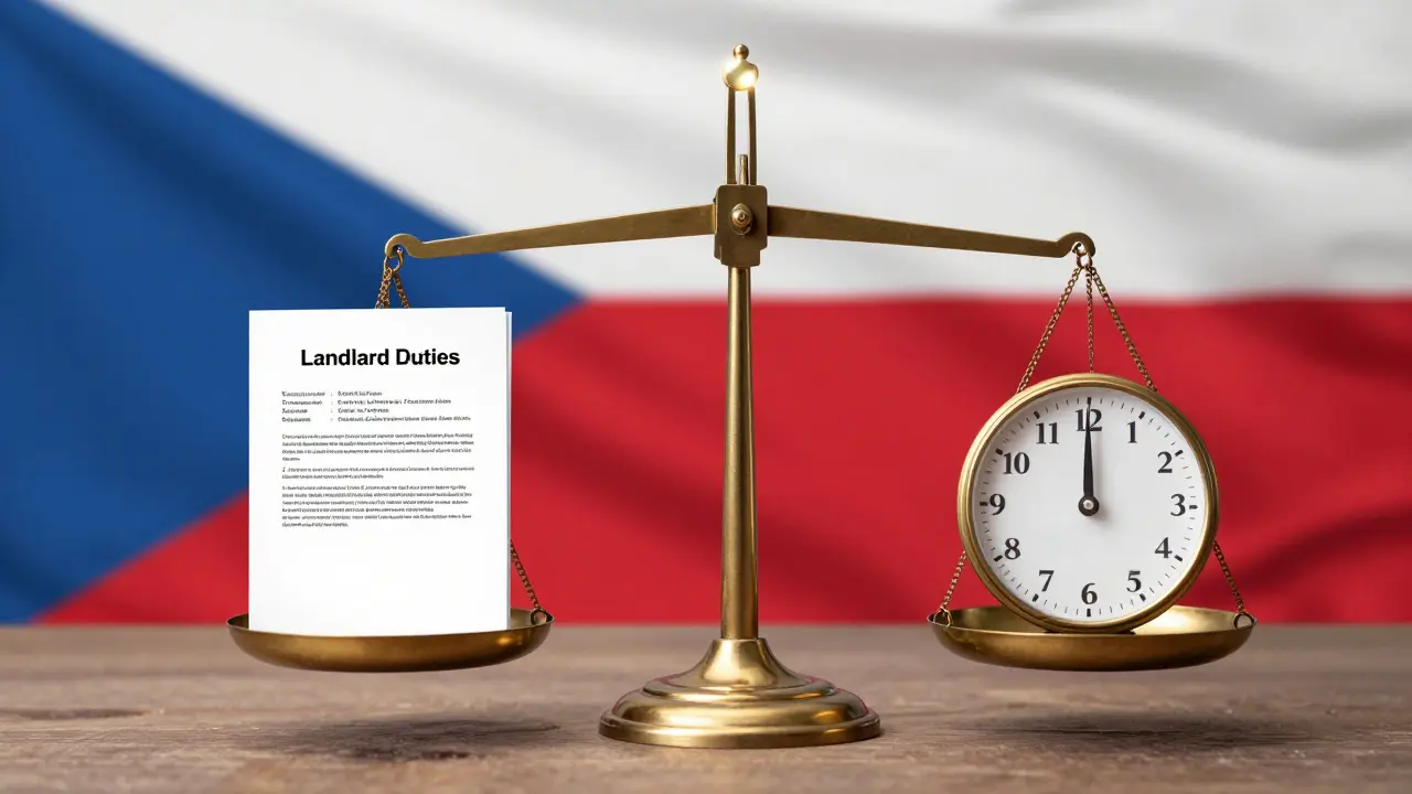 Váha mezi povinnostmi pronajímatele a právy nájemce podle českého občanského zákoníku.