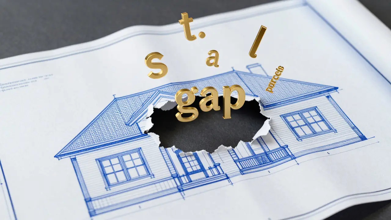 Konceptuální obraz trhaného plánu domu symbolizující chyby ve smlouvě.