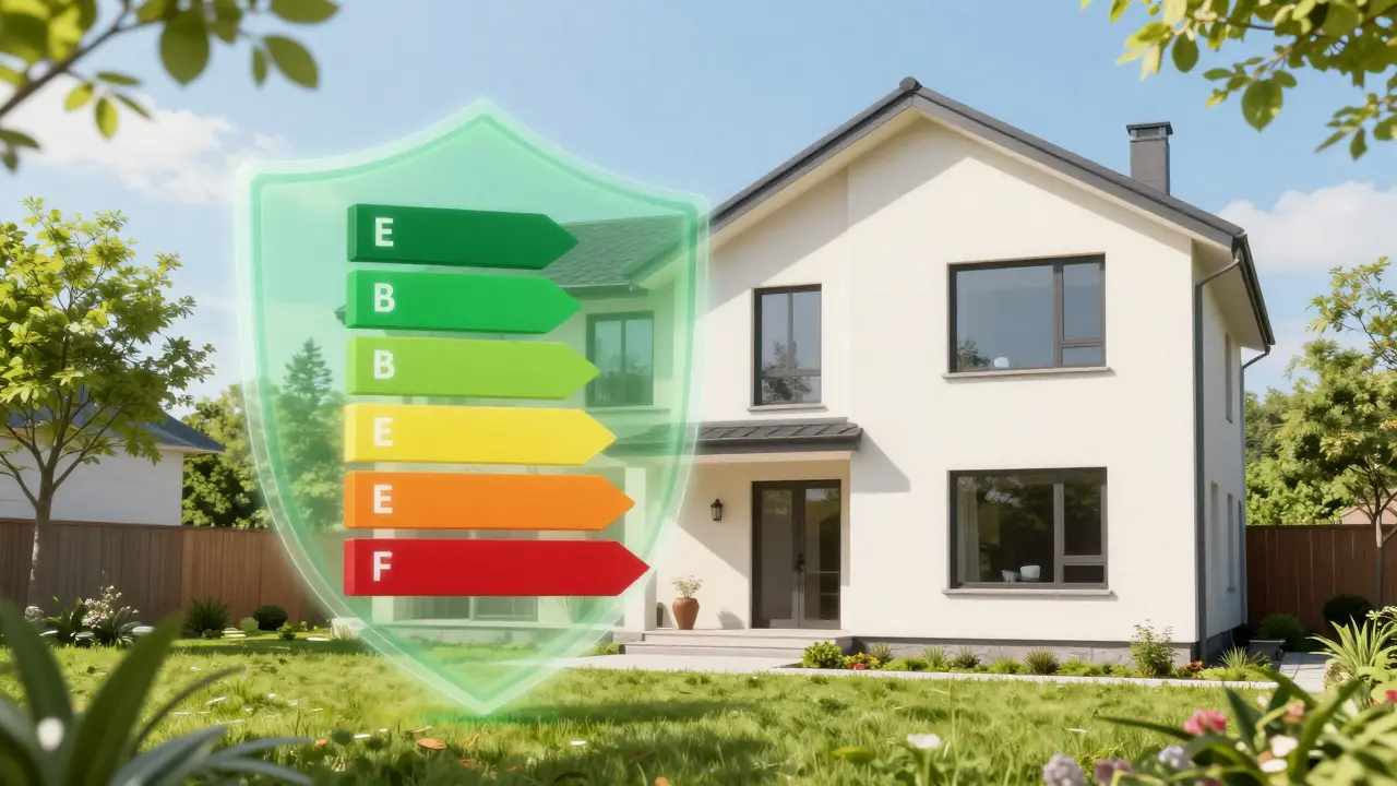 Moderně zateplený dům se světlou fasádou v okolí zelené zahrady.