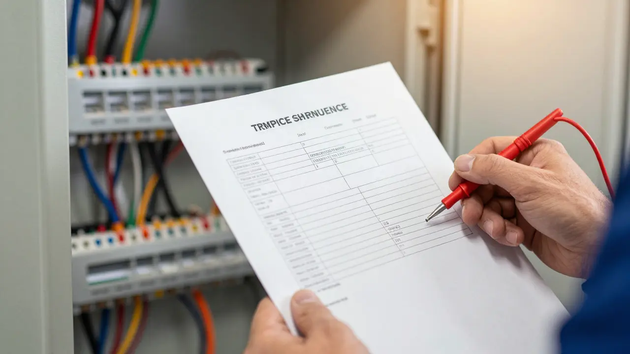Elektrikář kontroluje nabídku a měřicí přístroje