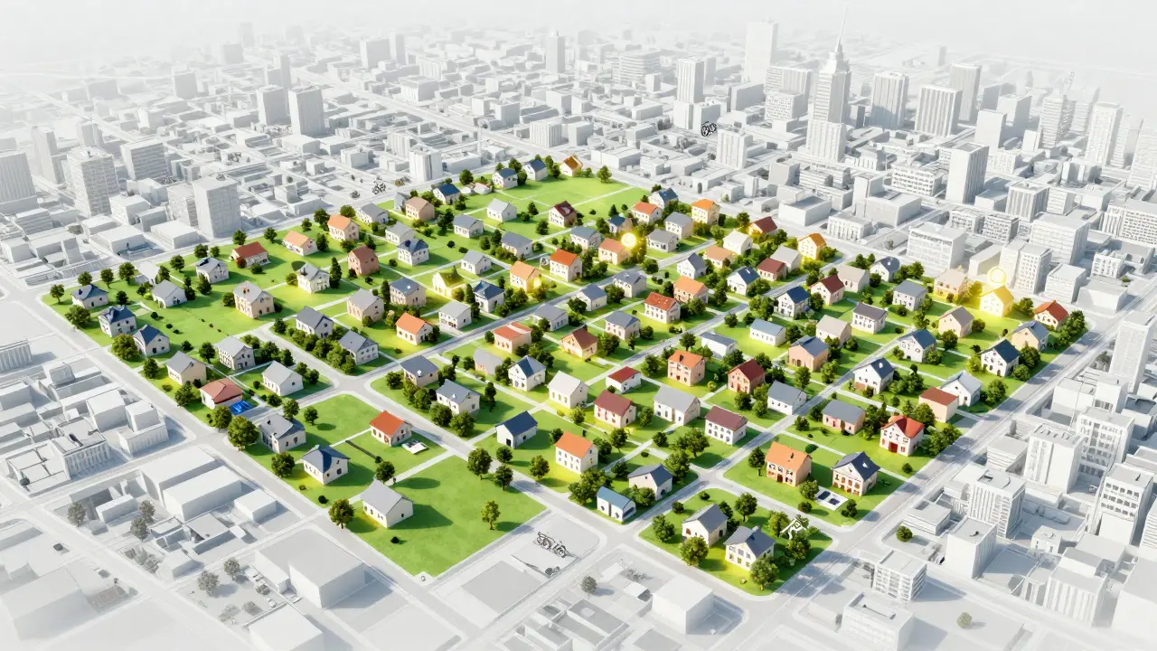 Konceptuální mapa ukazující hodnotu bydlení u kvalitních škol