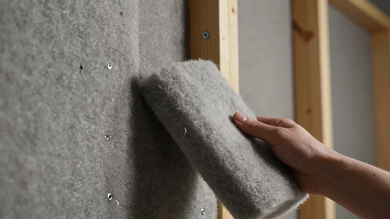 Detail instalace akustické izolace do stěny pro tlumení hluku