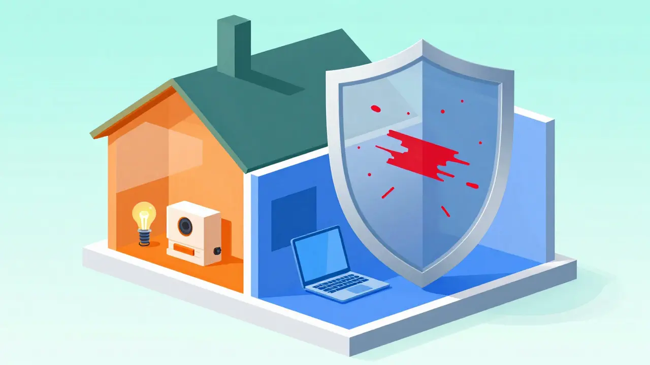 Illustration of a house with segmented networks and a protective shield