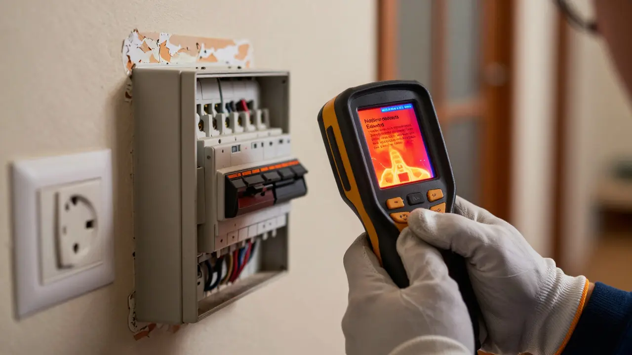 Inspektor používá termokameru na kontrolu elektroinstalace