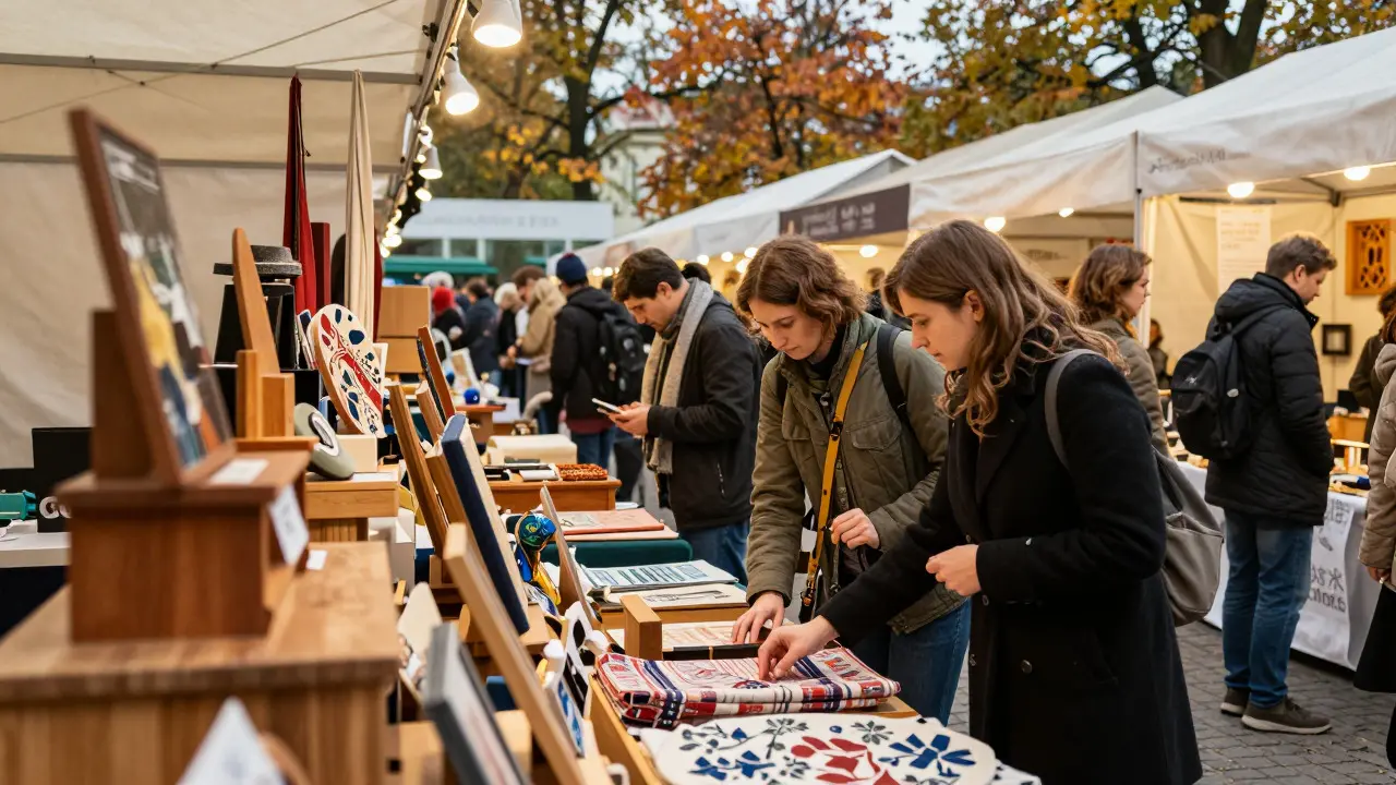 Pohled na ruční výrobu a lokální výrobce na podzimní tržnici v Praze