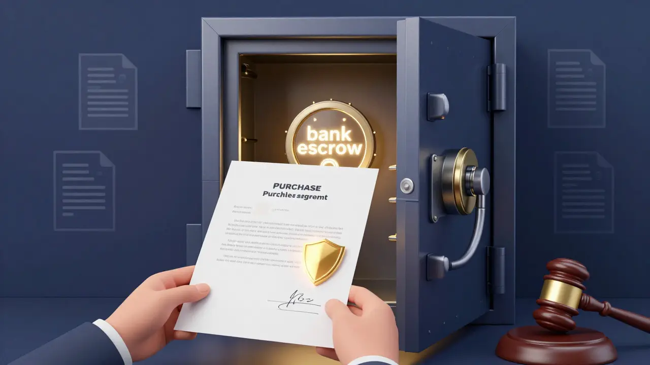 Symbolická ilustrace bezpečné platby přes bankovní úschovu