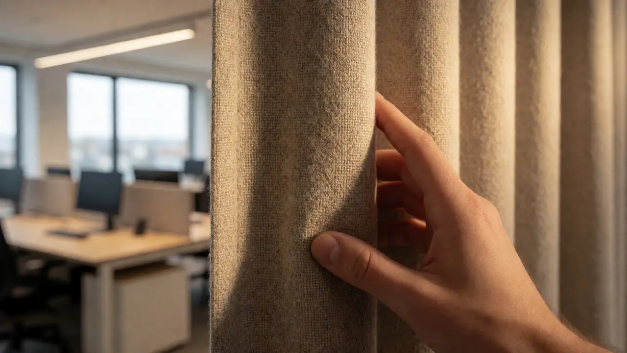Detailní pohled na strukturu akustického panelu z recyklovaných vláken
