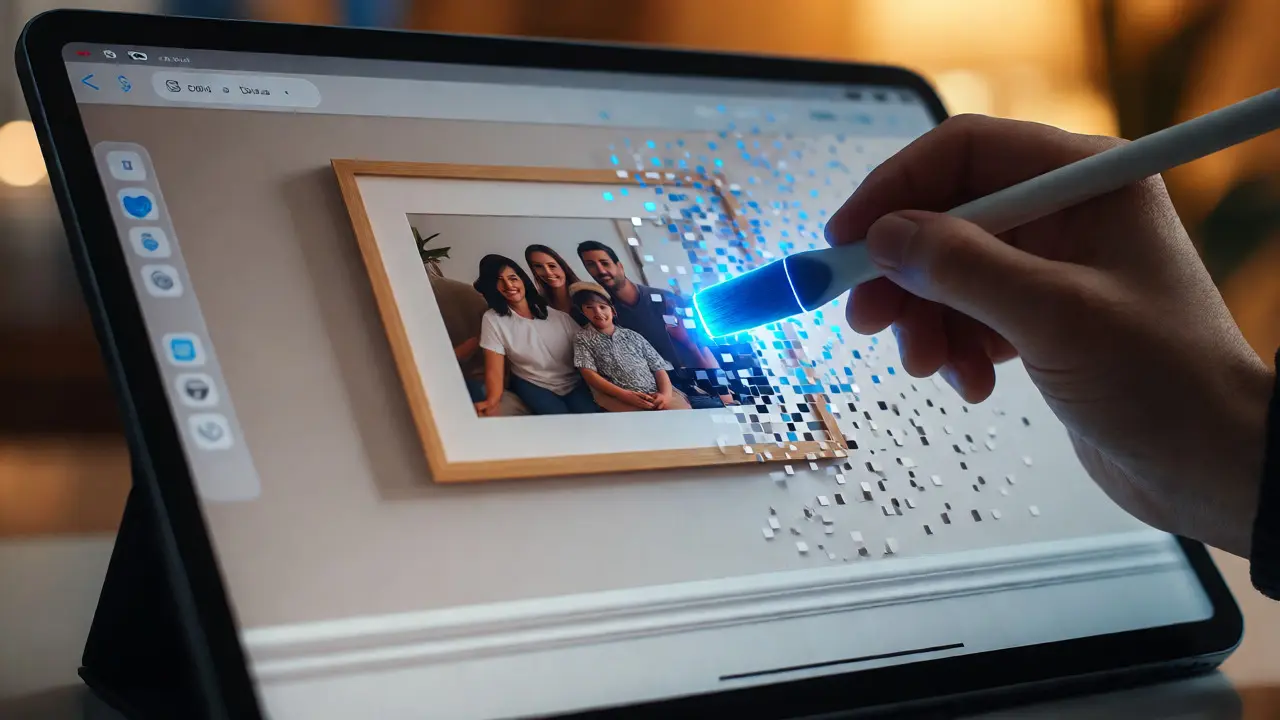 Odstranění rodinné fotografie z obrazovky pomocí AI nástroje
